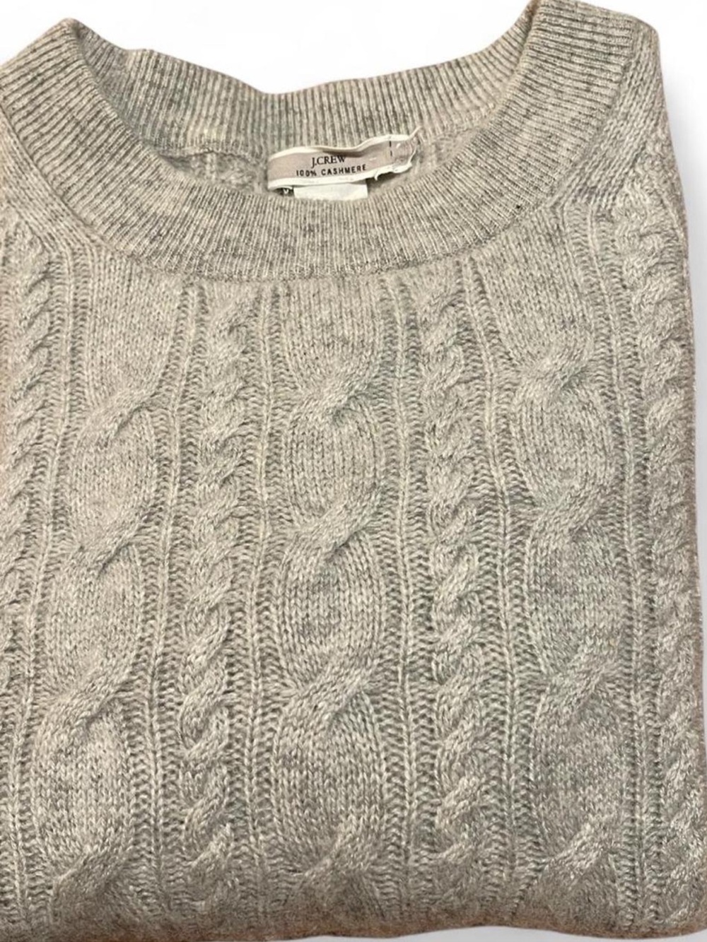 J. Crew Cable-Knit 100% Cashmere Crewneck Sweater - Heathered Gray Size: M